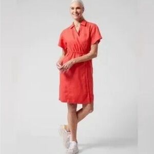 NWT Athleta 100% Linen Playa Wrap Dress in Passionfruit Coral, Pockets, …